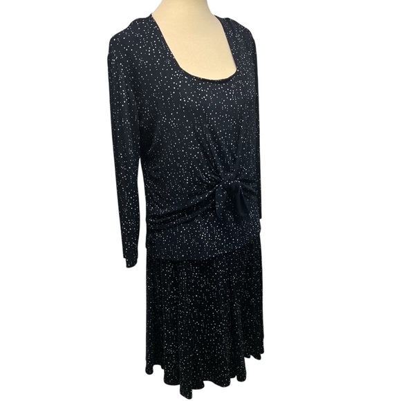 Chico’s Additions 3 Piece Slinky Navy Blue Dot Tank Skirt & Tie Waist Jacket 4/6 - Picture 14 of 16